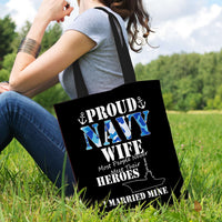 Load image into Gallery viewer, Designs by MyUtopia Shout Out:Proud Navy Wife Fabric Totebag Reusable Shopping Tote

