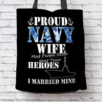 Load image into Gallery viewer, Designs by MyUtopia Shout Out:Proud Navy Wife Fabric Totebag Reusable Shopping Tote
