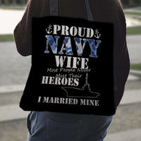 Load image into Gallery viewer, Designs by MyUtopia Shout Out:Proud Navy Wife Fabric Totebag Reusable Shopping Tote
