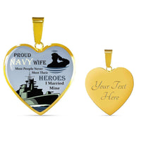 Load image into Gallery viewer, Designs by MyUtopia Shout Out:Proud Navy Wife, I Married My Hero Keepsake Heart Pendant Necklace with Optional Message Engraved on back,18k Gold Finish / Yes,Heart Pendant Necklace
