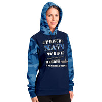 Load image into Gallery viewer, Designs by MyUtopia Shout Out:Proud Navy Wife, I Married My Hero Premium 360 Degree Printed Pullover Hoodie

