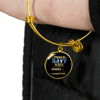 Load image into Gallery viewer, Designs by MyUtopia Shout Out:Proud Navy Wife Personalized Engravable Keepsake Bangle Bracelet

