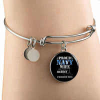 Load image into Gallery viewer, Designs by MyUtopia Shout Out:Proud Navy Wife Personalized Engravable Keepsake Bangle Bracelet
