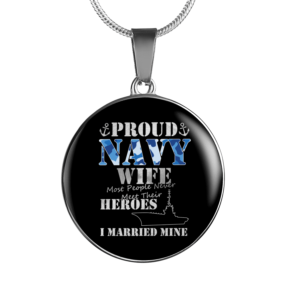 Designs by MyUtopia Shout Out:Proud Navy Wife Personalized Engravable Keepsake Necklace,Silver / No,Necklace