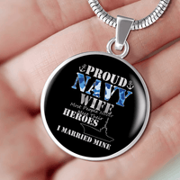 Load image into Gallery viewer, Designs by MyUtopia Shout Out:Proud Navy Wife Personalized Engravable Keepsake Necklace
