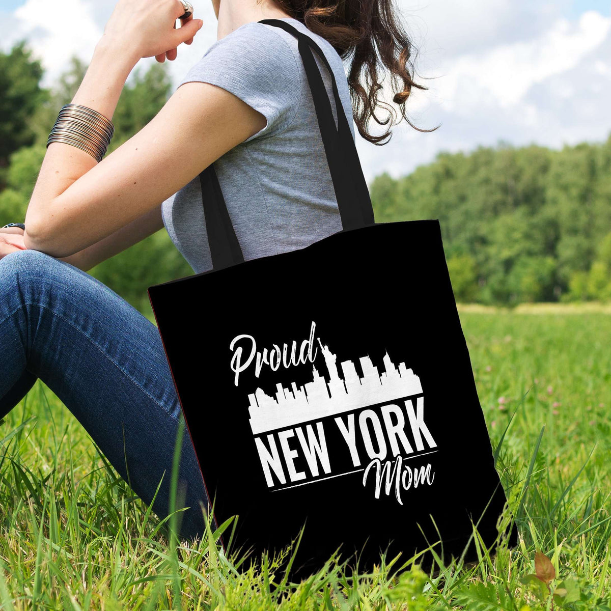 Designs by MyUtopia Shout Out:Proud New York Mom Fabric Totebag Reusable Shopping Tote