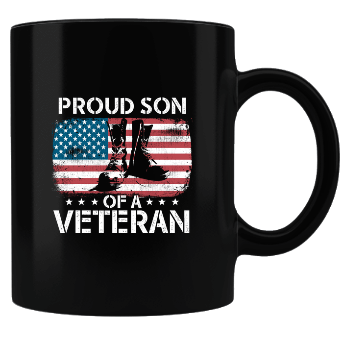 Designs by MyUtopia Shout Out:Proud Son Of A Veteran Black Coffee Mug,Black,Ceramic Coffee Mug
