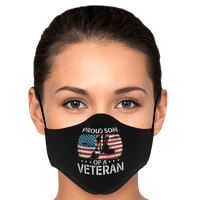Load image into Gallery viewer, Designs by MyUtopia Shout Out:Proud Son of a Veteran Flag and Army Boots Fitted Face Mask w Adjustable Ear Loops
