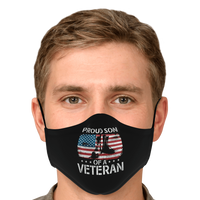 Load image into Gallery viewer, Designs by MyUtopia Shout Out:Proud Son of a Veteran Flag and Army Boots Fitted Face Mask w Adjustable Ear Loops
