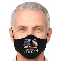 Load image into Gallery viewer, Designs by MyUtopia Shout Out:Proud Son of a Veteran Flag and Army Boots Fitted Face Mask w Adjustable Ear Loops
