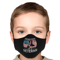 Load image into Gallery viewer, Designs by MyUtopia Shout Out:Proud Son of a Veteran Flag and Army Boots Fitted Face Mask w Adjustable Ear Loops

