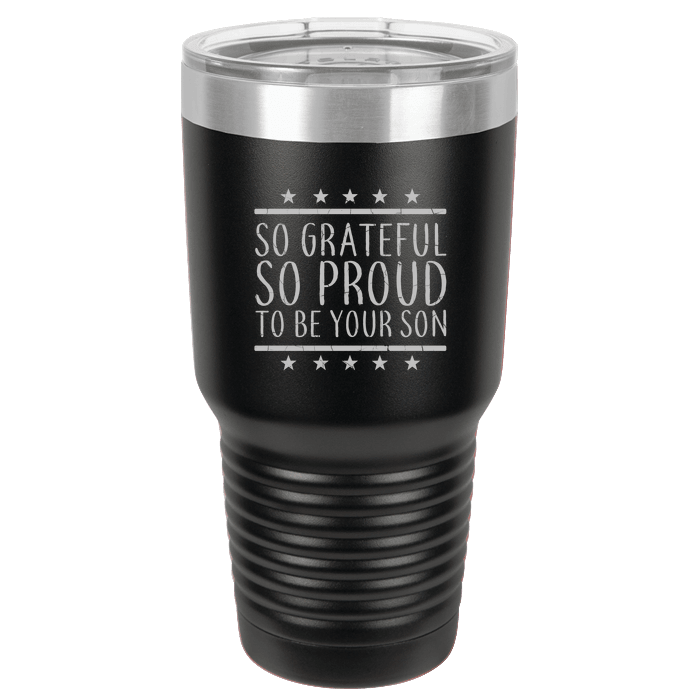 Designs by MyUtopia Shout Out:Proud To Be Your Son Engraved Polar Camel 30 oz Engraved Insulated Double Wall Steel Tumbler Travel Mug,Black,Polar Camel Tumbler