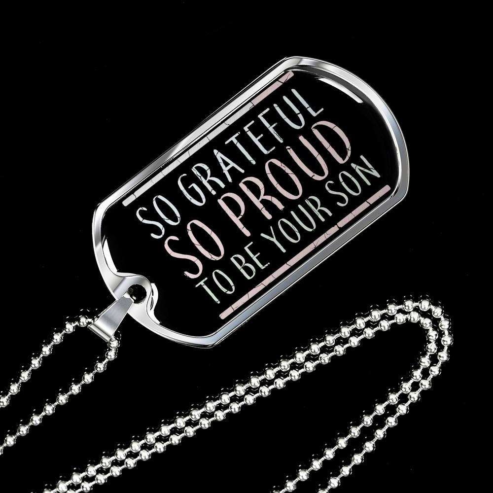 Designs by MyUtopia Shout Out:Proud To Be Your Son Gift For Dad Personalized Engravable Keepsake Dog Tag Necklace,Surgical Stainless Steel / No,Custom Dog Tag Necklace