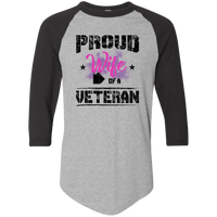 Load image into Gallery viewer, Designs by MyUtopia Shout Out:Proud Wife of a Veteran 3/4 Length Sleeve Color block Raglan Jersey T-Shirt,Athletic Heather/Black / S,T-Shirts
