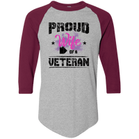Load image into Gallery viewer, Designs by MyUtopia Shout Out:Proud Wife of a Veteran 3/4 Length Sleeve Color block Raglan Jersey T-Shirt,Athletic Heather/Maroon / S,T-Shirts
