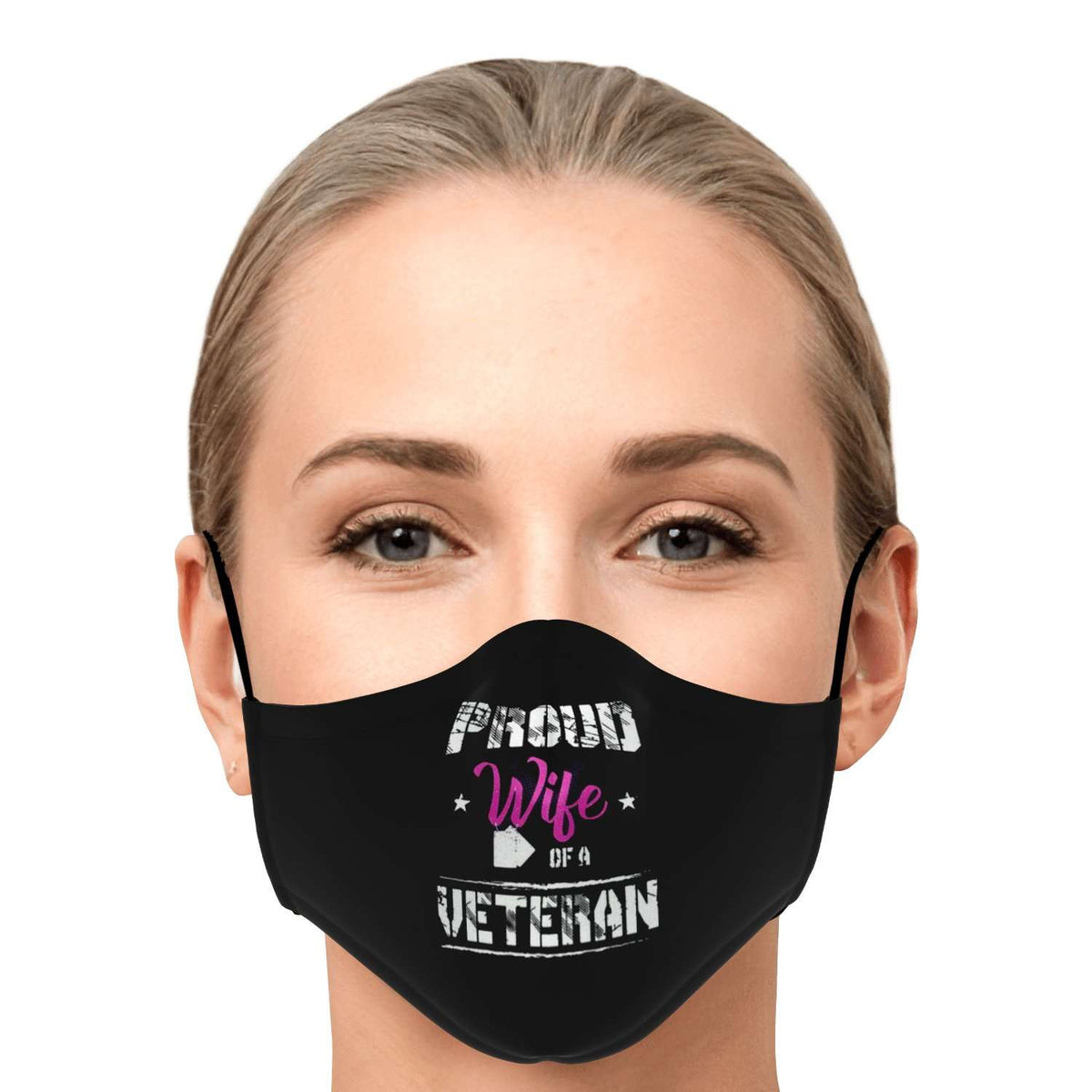 Designs by MyUtopia Shout Out:Proud Wife of a Veteran Fitted Fabric Face Mask w. Adjustable Ear Loops,Adult / Single / No filters,Fabric Face Mask
