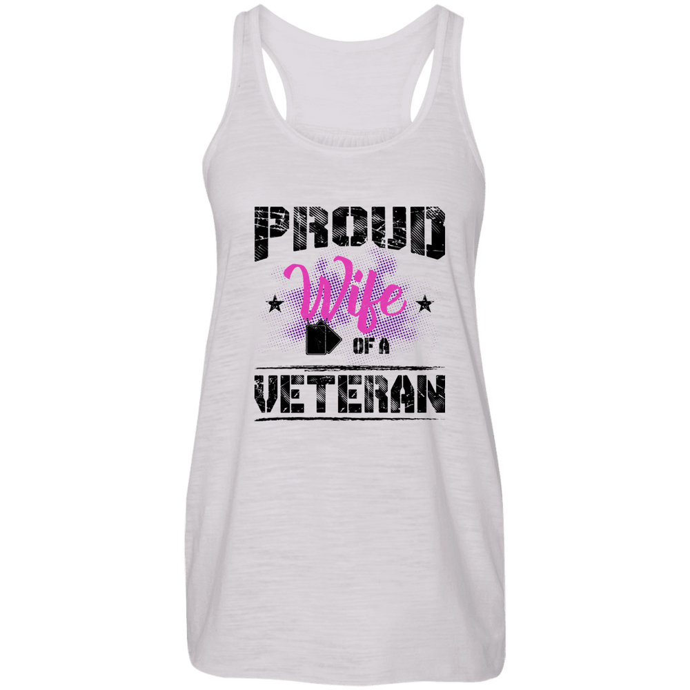 Designs by MyUtopia Shout Out:Proud Wife of a Veteran Ladies Flowy Racer-back White Tank Top,X-Small / Vintage White,Tank Tops
