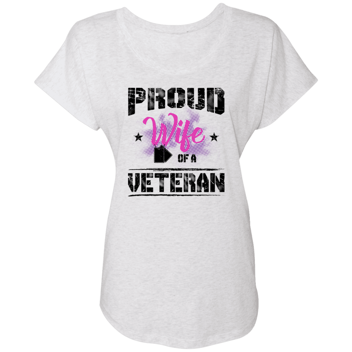 Designs by MyUtopia Shout Out:Proud Wife of a Veteran Ladies' Triblend Dolman Shirt,X-Small / Heather White,Ladies T-Shirts