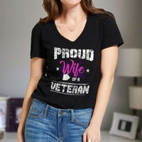 Load image into Gallery viewer, Designs by MyUtopia Shout Out:Proud Wife of a Veteran Ladies&#39; V-Neck T-Shirt
