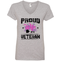 Load image into Gallery viewer, Designs by MyUtopia Shout Out:Proud Wife of a Veteran Ladies&#39; V-Neck T-Shirt,Heather Grey / S,Ladies T-Shirts
