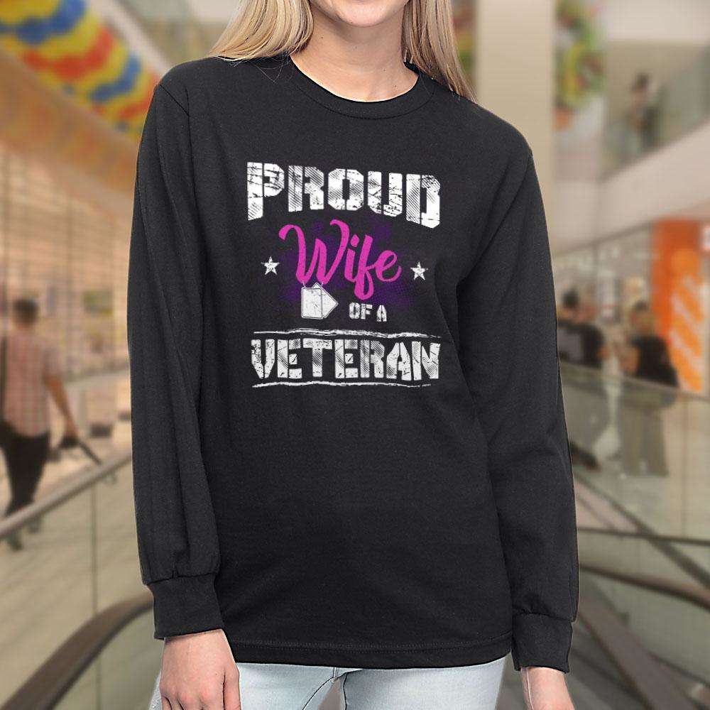 Designs by MyUtopia Shout Out:Proud Wife of a Veteran Long Sleeve Ultra Cotton Unisex T-Shirt,Black / S,T-Shirts