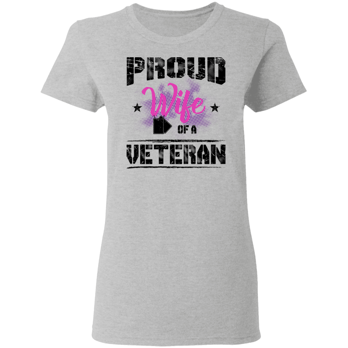 Designs by MyUtopia Shout Out:Proud Wife of a Veteran Ultra Cotton  Ladies Round Neck T-Shirt,S / Sport Grey,Ladies T-Shirts