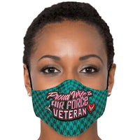 Load image into Gallery viewer, Designs by MyUtopia Shout Out:Proud Wife of an Air Force Veteran Fitted Face Mask with Adjustable Ear Loops

