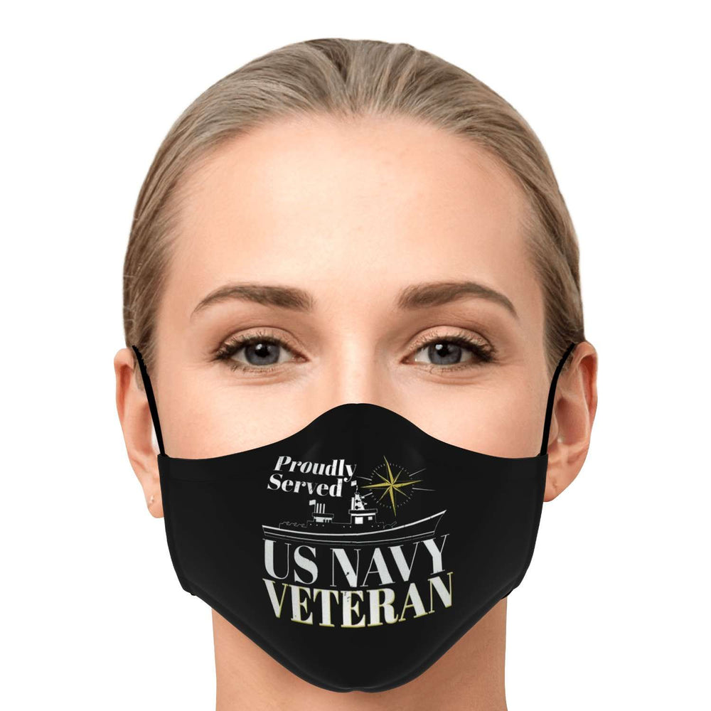 Designs by MyUtopia Shout Out:Proudly Served Navy Veteran Fitted Fabric Face Mask with Adjustable Ear Loops,Adult / Single / No filters,Fabric Face Mask