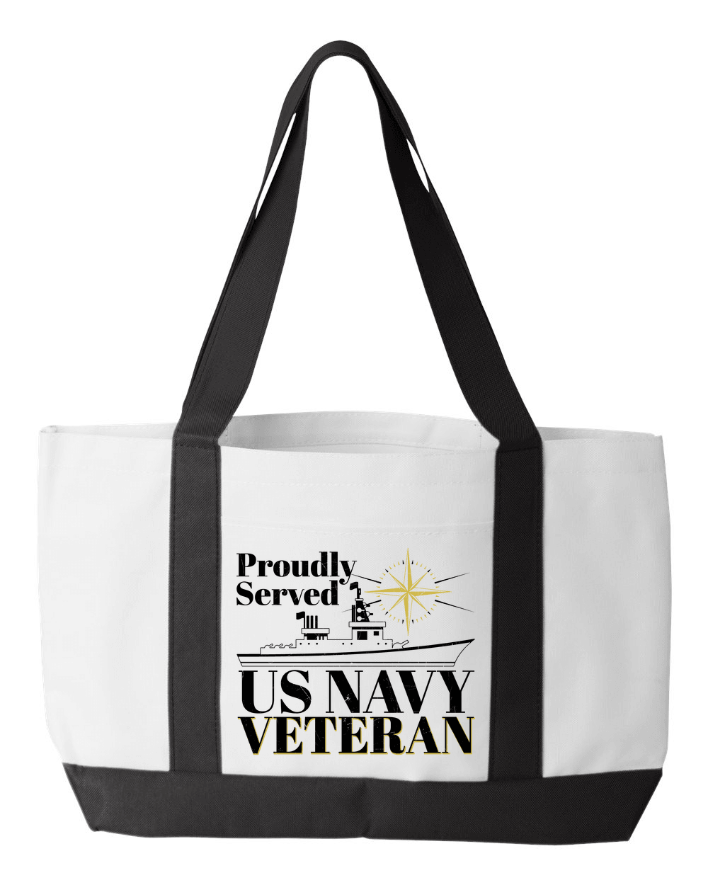 Designs by MyUtopia Shout Out:Proudly Served US Navy Veteran Canvas Totebag Gym / Beach / Pool Gear Bag,White,Gym Totebag