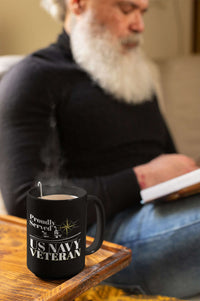 Load image into Gallery viewer, Designs by MyUtopia Shout Out:Proudly Served US Navy Veteran Ceramic Coffee Mug - Black
