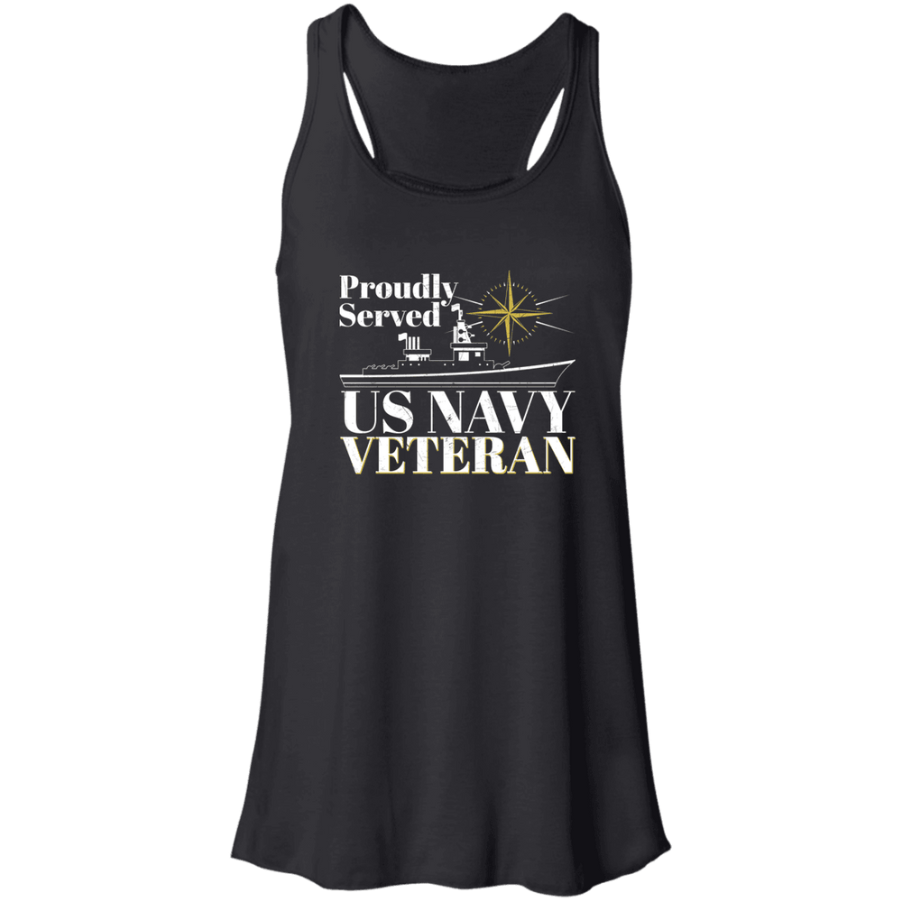 Designs by MyUtopia Shout Out:Proudly Served US Navy Veteran Flowy Racerback Tank,X-Small / Black,Tank Tops