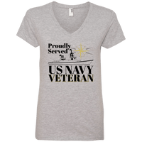 Load image into Gallery viewer, Designs by MyUtopia Shout Out:Proudly Served US Navy Veteran Ladies&#39; V-Neck T-Shirt,Heather Grey / S,Ladies T-Shirts
