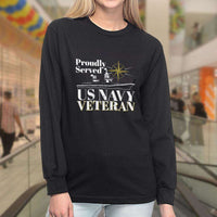 Load image into Gallery viewer, Designs by MyUtopia Shout Out:Proudly Served US Navy Veteran Long Sleeve Ultra Cotton Unisex T-Shirt
