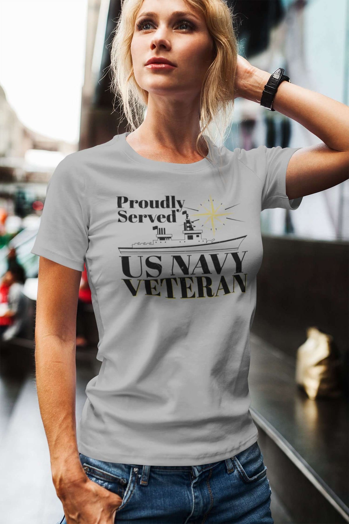 Designs by MyUtopia Shout Out:Proudly Served US Navy Veteran Ultra Cotton  Ladies Round Neck T-Shirt