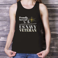 Load image into Gallery viewer, Designs by MyUtopia Shout Out:Proudly Served US Navy Veteran Unisex Tank Top,Black / X-Small,Tank Tops
