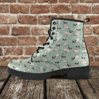 Load image into Gallery viewer, Designs by MyUtopia Shout Out:Pug Lover Vegan Leather Boots Green,Men&#39;s / Mens US5 (EU38) / Black/Light Green,Lace-up Boots
