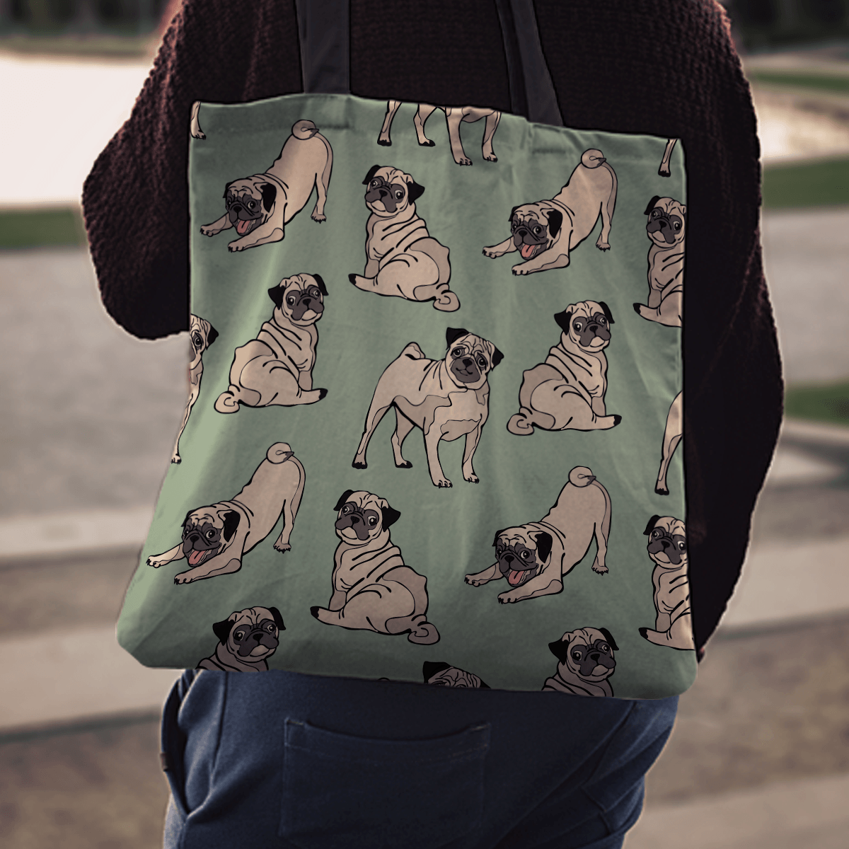 Designs by MyUtopia Shout Out:Pugs Fabric Totebag Reusable Shopping Tote