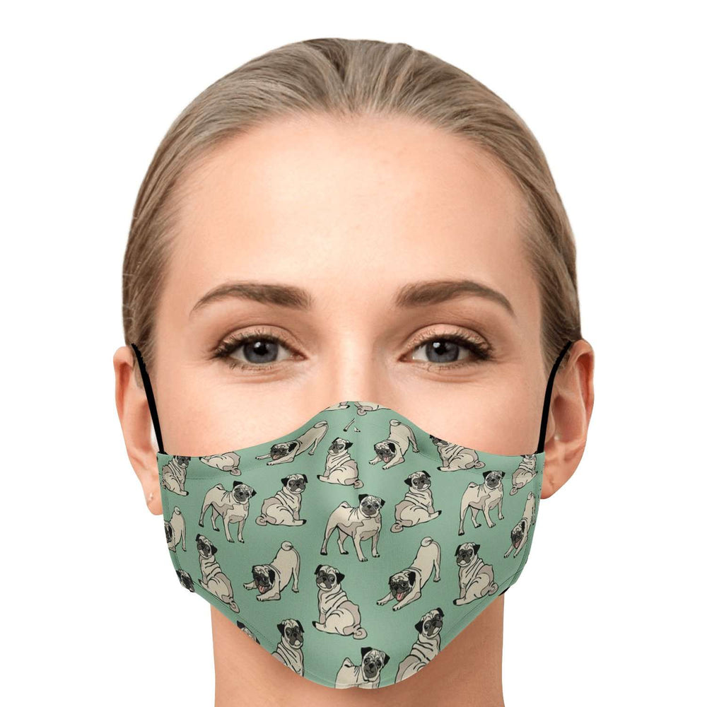 Designs by MyUtopia Shout Out:Pugs Fitted Face Mask with Adjustable Ear Loops and Filter pocket,Adult / Single / No filters,Fabric Face Mask