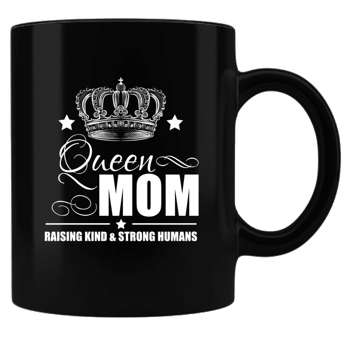 Designs by MyUtopia Shout Out:Queen Mom Black Coffee Mug,Black,Ceramic Coffee Mug