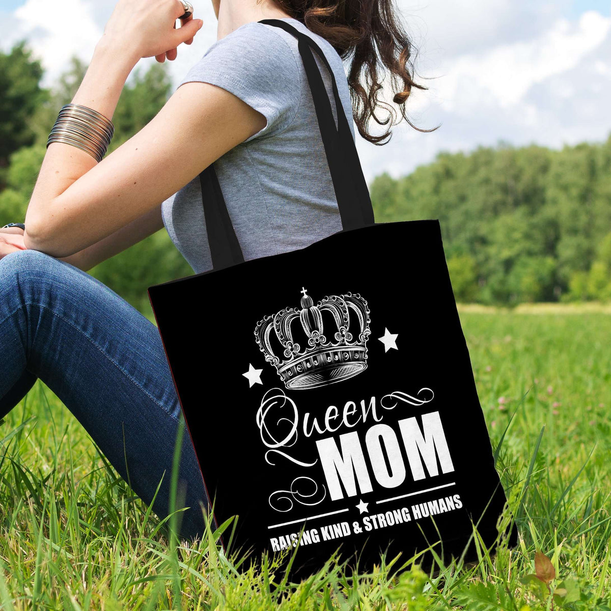Designs by MyUtopia Shout Out:Queen Mom Fabric Totebag Reusable Shopping Tote