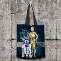 Load image into Gallery viewer, Designs by MyUtopia Shout Out:R2D2 and C-3PO Fabric Totebag Reusable Shopping Tote

