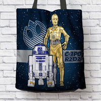 Load image into Gallery viewer, Designs by MyUtopia Shout Out:R2D2 and C-3PO Fabric Totebag Reusable Shopping Tote
