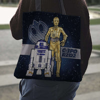 Load image into Gallery viewer, Designs by MyUtopia Shout Out:R2D2 and C-3PO Fabric Totebag Reusable Shopping Tote
