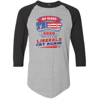 Load image into Gallery viewer, Designs by MyUtopia Shout Out:Re-Elect Trump Make Liberals Cry 3/4 Length Sleeve Color block Raglan Jersey T-Shirt,Athletic Heather/Black / S,Long Sleeve T-Shirts
