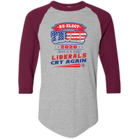 Load image into Gallery viewer, Designs by MyUtopia Shout Out:Re-Elect Trump Make Liberals Cry 3/4 Length Sleeve Color block Raglan Jersey T-Shirt,Athletic Heather/Maroon / S,Long Sleeve T-Shirts
