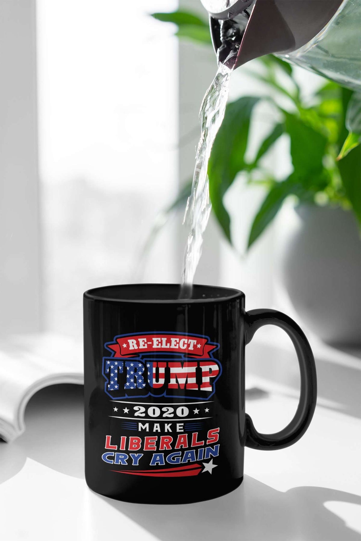 Designs by MyUtopia Shout Out:Re-elect Trump Make Liberals Cry Ceramic Coffee Mug - Black