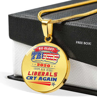 Load image into Gallery viewer, Designs by MyUtopia Shout Out:Re-elect Trump Make Liberals Cry Engravable Keepsake Round Pendant Necklace
