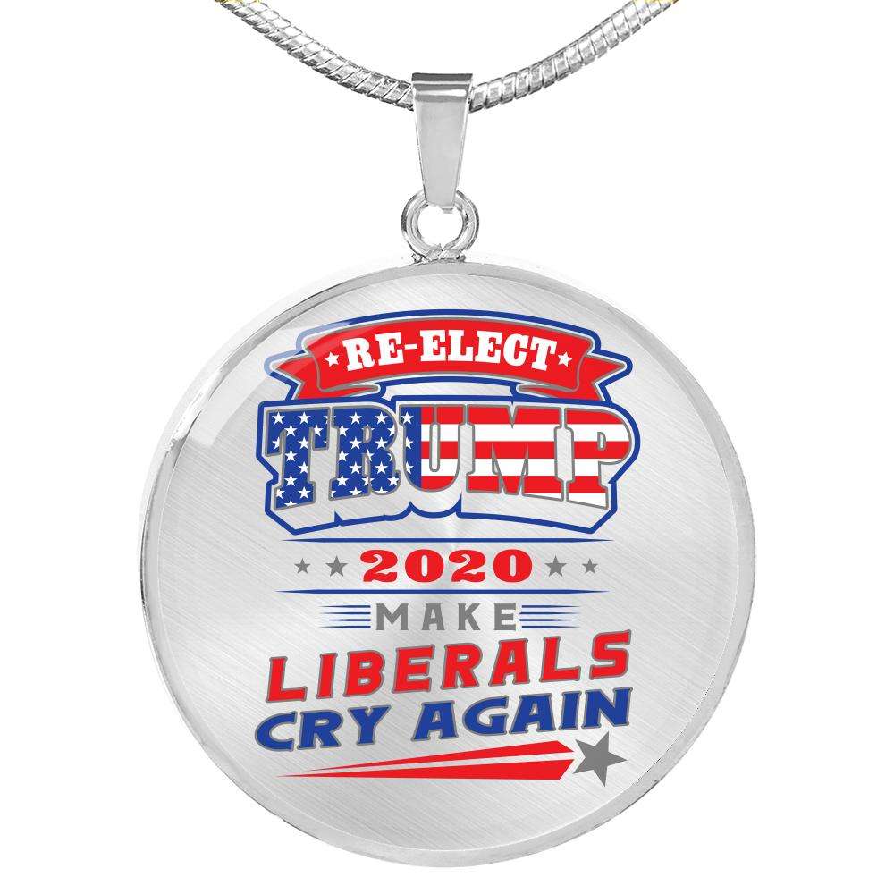 Designs by MyUtopia Shout Out:Re-elect Trump Make Liberals Cry Engravable Keepsake Round Pendant Necklace,Silver / No,Necklace