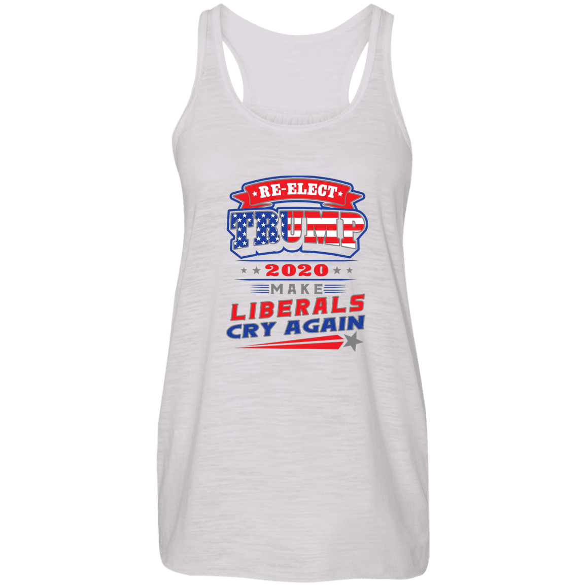 Designs by MyUtopia Shout Out:Re-Elect Trump Make Liberals Cry Ladies Flowy Racer-back Tank Top - White,X-Small / Vintage White,Tank Tops
