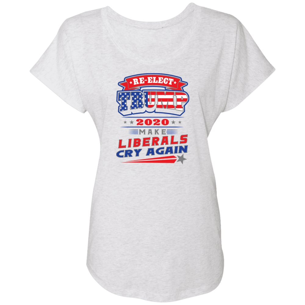 Designs by MyUtopia Shout Out:Re-Elect Trump Make Liberals Cry Ladies' Triblend Dolman Shirt,X-Small / Heather White,Ladies T-Shirts